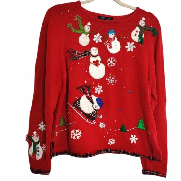 Reference Point Red Snowman Ugly Christmas Sweater EUC sz L - Picture 1 of 8